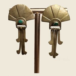 Vintage Studio Brass Malachite Dangle Earrings